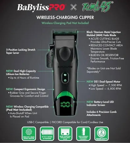 BaBylissPRO® X Tomb45® Wireless-Charging Clipper