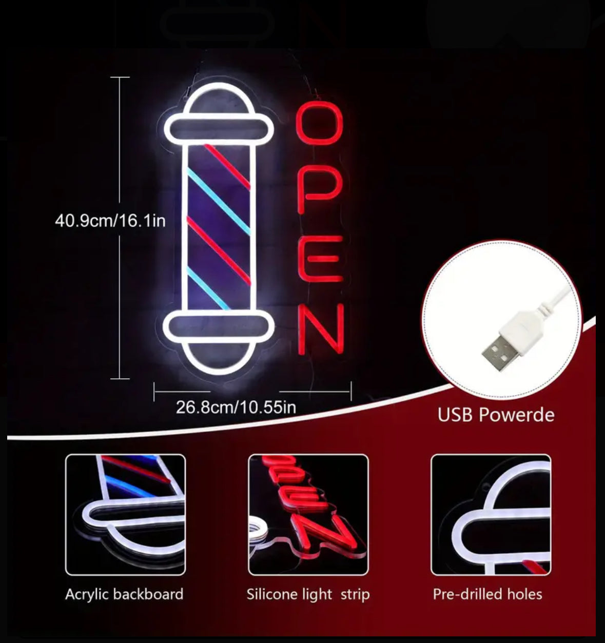 LED Neon Barber pole Open sign