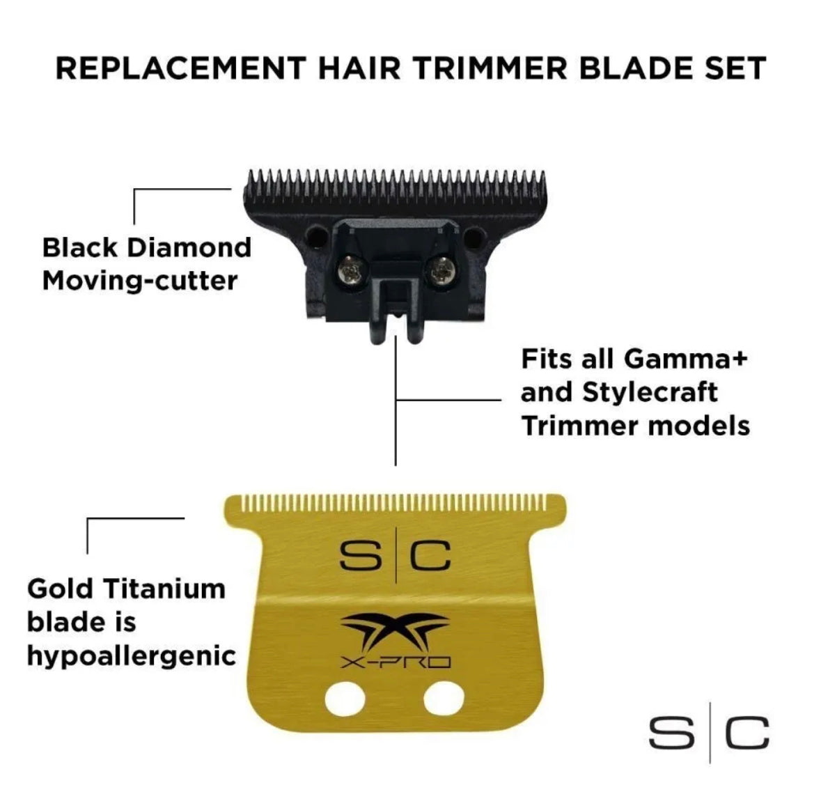 StyleCraft Wide Gold X-Pro Fixed Trimmer Blade w/DLC Deep Tooth Cutter
